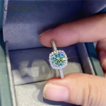 s925 Prata 3.0 CT Azul Verde Moissanite aliança de Casamento Anel de Brilhante Corte Cintilante de Jóias de Diamantes Mulher Envolvimento de Presente de Luxo Anéis