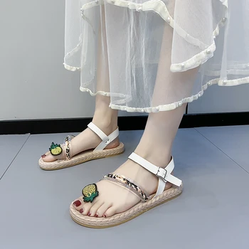Sandálias Sapatos Para Mulheres 2023 Tendência de Verão de Moda de Lantejoulas Abacaxi Flats Peep Toe Chinelos de quarto Doce de Lazer, Férias, Sapatos de Praia
