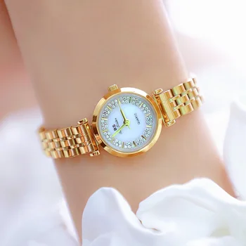 Senhoras Relógios de Pulso Vestido Relógio de Ouro, Cristal do Diamante Relógios de Aço Inoxidável de Prata Relógio Montre Femme Mulheres Pulseira Relógios