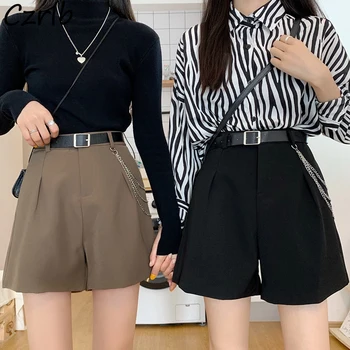Shorts Mulheres de Cintura Alta Sólido Diário Popular, o Lazer de Todos-jogo coreano Versão de Verão de Vestuário Feminino Minimalista Amigos Vintage