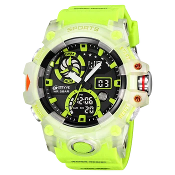 STRYVE Marca de Esportes dos Homens Relógios Dual Display Analógico Digital LED Eletrônica de Quartzo de Pulso, 50m Impermeável Watch 8027