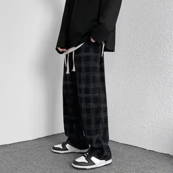 Tornozelo-Comprimento Elegante Estampa Xadrez Solto E Casual Calças Colorfast Casual Calças De Elástico Na Cintura Streetwear
