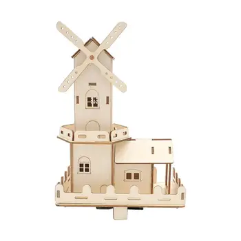 Tridimensional de Madeira Moinhos de vento holandeses Efeito de Iluminação 3D Moinhos de vento holandeses Brinquedos Modelo de Embarcações de Madeira Kits de Decoração da Mesa para Crianças