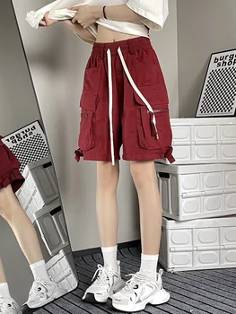Verão de Mulheres Harajuku Folgado Carga Calções de Rapaz Y2k Para a Mulher coreano Moda Cintura Alta Curta Shorts Jeans Mulheres Athleisure