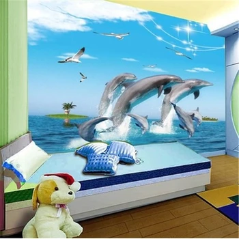 wellyu Mundo Dolphin cartoon quarto infantil quarto papel de parede de fundo do Mediterrâneo 3d mural de papel de parede papel de parede3d