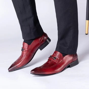 ZGZJYWM Marca de luxo de Couro Genuíno Homens de Preto/Vermelho Slip-On Crocodilo Estilo Pontiagudo Dedo do pé de Negócios Vestido de Casamento Sapatos de Escritório