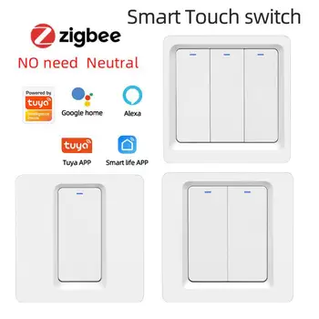 Zigbee 3 Gangue Mudar O Smart Interruptor De Luz Sem Fio Neutro Gangues 2 1 Gangue Wi-Fi Smart Switch Sem Neutro Capacitor Não Alexa Google Hom